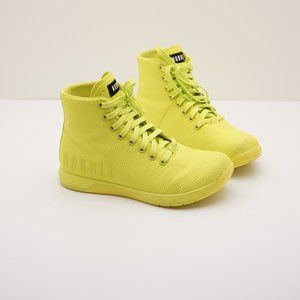 NO BULL Neon Yellow High-Top Trainer Shoes Womens Size 7